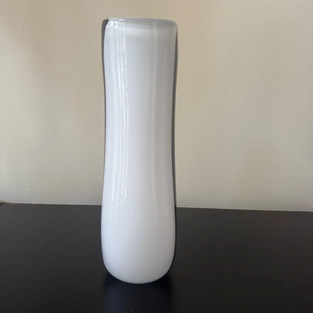 Mid century vase made of glass in white with black swirling stripes 60s vintage